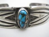 Atq Navajo Stamped Ingot Silver Cuff w/Gem Turquoise c.1930