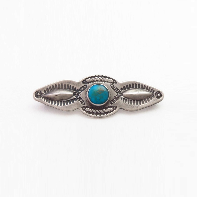 Antique Navajo Stamped Small Pin w/BlueGem Turquoise c.1940～