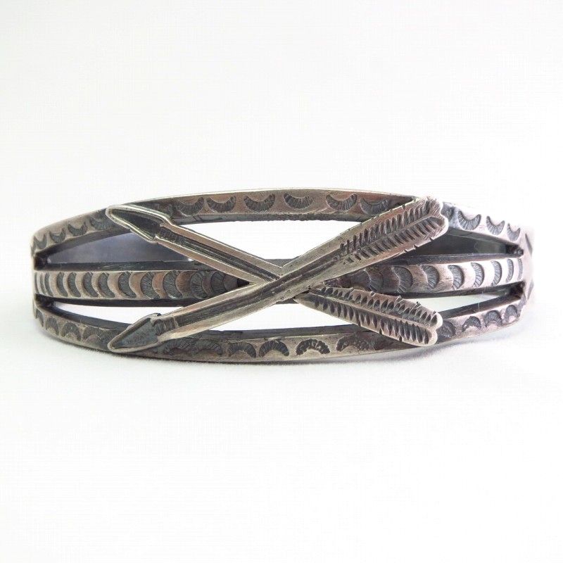 Antique Crossed Arrows Applique Ingot Silver Cuff  c.1920～