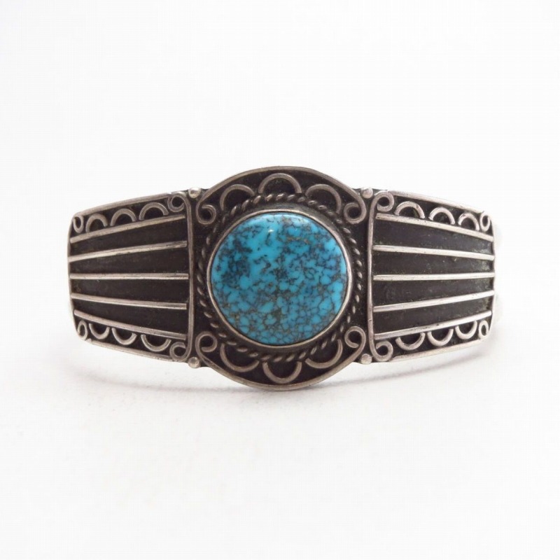 Antique Navajo Crimped Wire Cuff w/Gem Turquoise  c1940～