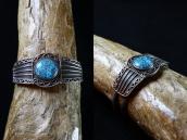 Antique Navajo Crimped Wire Cuff w/Gem Turquoise  c1940～