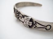 Atq Navajo Stamped Two T-birds Applique Silver Cuff c.1930～