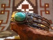 Antique Split Shank Ingot Silver Cuff Bracelet w/TQ  c.1940～