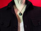 Vintage Silver Leaf Shadowbox w/TQ Fob Necklace  c.1960～