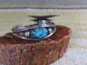 【Arrow Novelty】Atq Coin Silver Cuff w/Gem Turquoise c.1925～