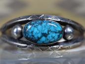 【Arrow Novelty】Atq Coin Silver Cuff w/Gem Turquoise c.1925～