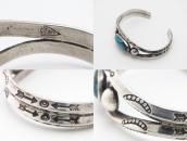 【Arrow Novelty】Atq Coin Silver Cuff w/Gem Turquoise c.1925～