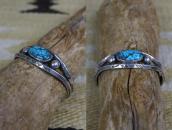 【Arrow Novelty】Atq Coin Silver Cuff w/Gem Turquoise c.1925～