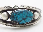 【Arrow Novelty】Atq Coin Silver Cuff w/Gem Turquoise c.1925～