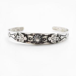 Atq Navajo Stamped Two T-birds Applique Silver Cuff c.1930～