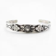 Atq Navajo Stamped Two T-birds Applique Silver Cuff c.1930～