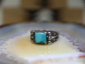 Atq Lightning Arrows Stamped Ring w/Sq. Turquoise  c.1935～