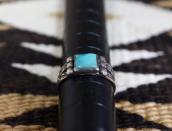 Atq Lightning Arrows Stamped Ring w/Sq. Turquoise  c.1935～