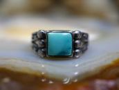 Atq Lightning Arrows Stamped Ring w/Sq. Turquoise  c.1935～