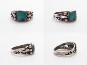 Atq Lightning Arrows Stamped Ring w/Sq. Turquoise  c.1935～