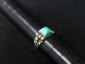 Atq Lightning Arrows Stamped Ring w/Sq. Turquoise  c.1935～