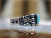 Atq Lightning Arrows Stamped Ring w/Sq. Turquoise  c.1935～