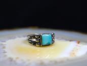 Atq Lightning Arrows Stamped Ring w/Sq. Turquoise  c.1935～