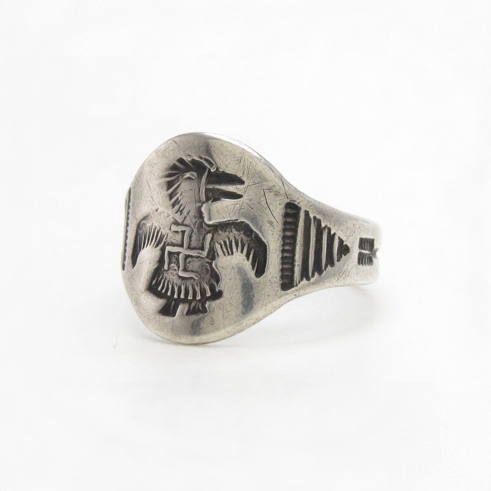 Antique Navajo 卍 T-bird Stamped Men's Cigar Band Ring c.1930