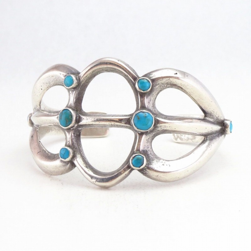 Vintage Navajo Cast Silver Cuff Bracelet w/Turquoise c.1950～