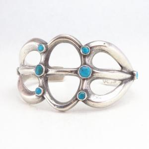 Vintage Navajo Cast Silver Cuff Bracelet w/Turquoise c.1950～