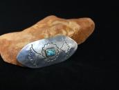 Atq Navajo Stamped Ingot Silver Pin w/Gem Turquoise c.1930～