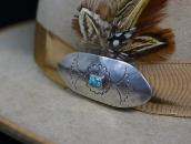 Atq Navajo Stamped Ingot Silver Pin w/Gem Turquoise c.1930～