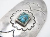 Atq Navajo Stamped Ingot Silver Pin w/Gem Turquoise c.1930～