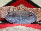 Atq Navajo Stamped Ingot Silver Pin w/Gem Turquoise c.1930～