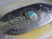 Atq Navajo Stamped Ingot Silver Pin w/Gem Turquoise c.1930～