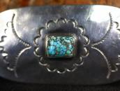Atq Navajo Stamped Ingot Silver Pin w/Gem Turquoise c.1930～