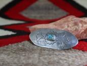 Atq Navajo Stamped Ingot Silver Pin w/Gem Turquoise c.1930～