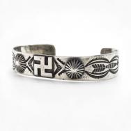 Antique Navajo 卍 Applique & Stamped Coin Silver Cuff c.1925～