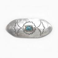 Atq Navajo Stamped Ingot Silver Pin w/Gem Turquoise c.1930～