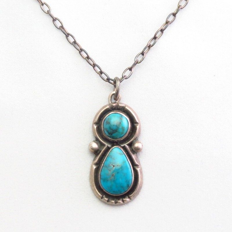 Vintage Gem Grade Lone Mt. Turquoise Fob Necklace  c.1960～