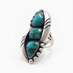 【Fred Thompson】Navajo Three Turquoise Row Ring c.1950～