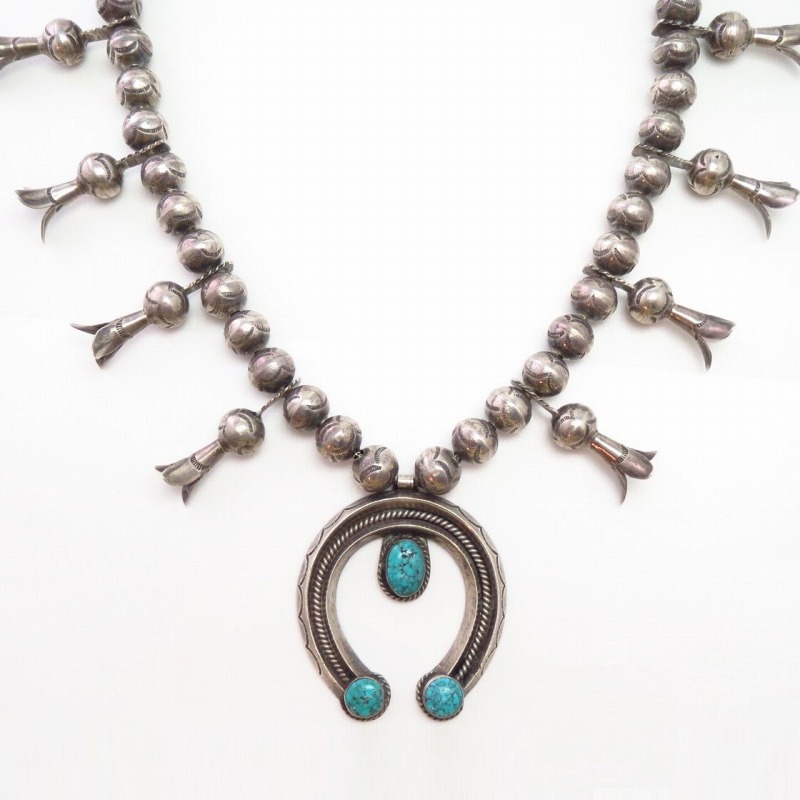Vtg Navajo Heavy Naja Necklace w/NevadaBlue Turquoise c.1950