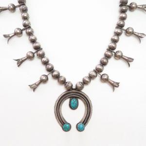 Vtg Navajo Heavy Naja Necklace w/NevadaBlue Turquoise c.1950