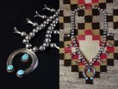 Vtg Navajo Heavy Naja Necklace w/NevadaBlue Turquoise c.1950