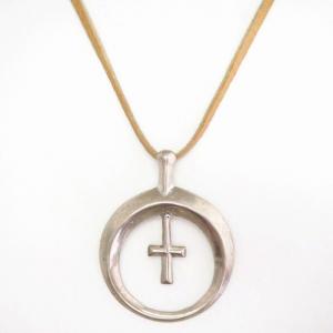 Vtg Navajo Casted Silver Naja & Cross Top Necklace  c.1960～