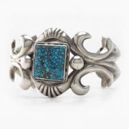 Attr. to【Lewis Lomay】Hopi Casted Cuff w/Gem Turquoise c.1950