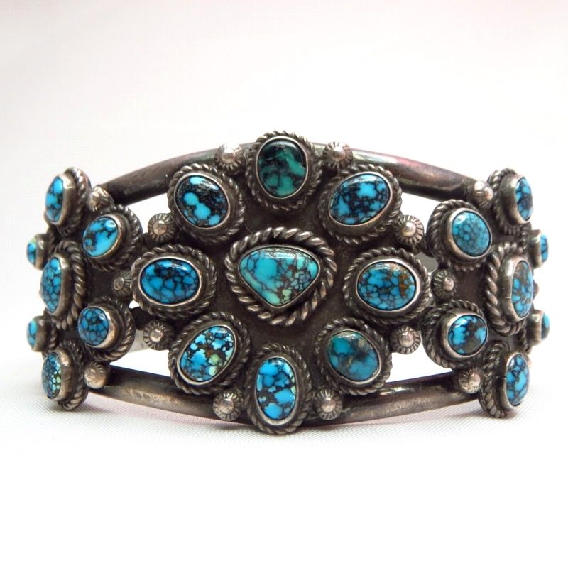 Vintage High Grade #8 Turquoise Cluster Cuff Bracelet c.1950