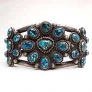 Vintage High Grade #8 Turquoise Cluster Cuff Bracelet c.1950