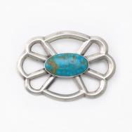 Vintage Navajo Casted Silver Pin w/Blue Gem Turquoise c.1950