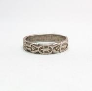 Antique Engraving & Stamped Ingot Silver Narrow Ring  c.1930