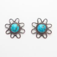 Vtg Navajo Crimped Wire Earrings w/Burnham Turquoise c.1945～