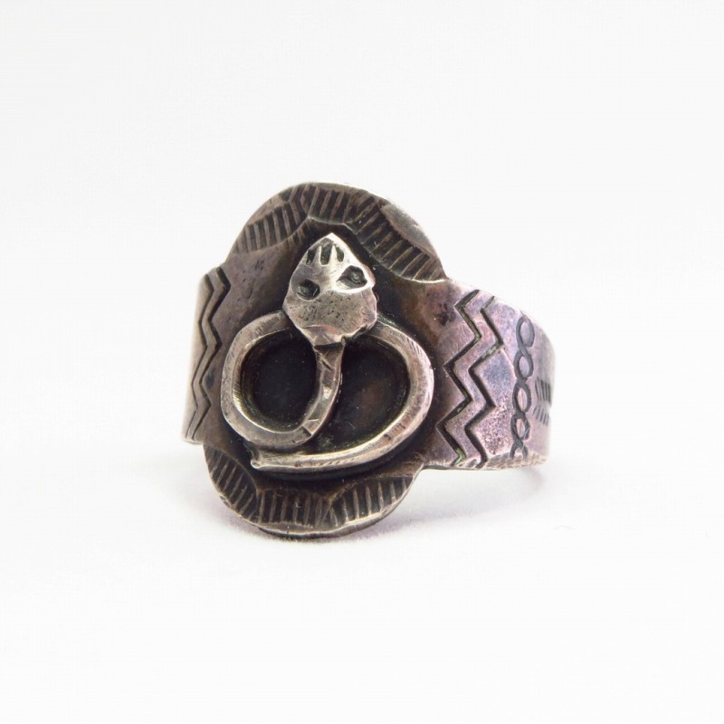 Antique Snake Applique Ingot Silver Tourist Ring  c.1930～