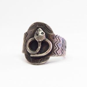 Antique Snake Applique Ingot Silver Tourist Ring  c.1930～