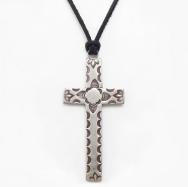 Antique Navajo Stamped Silver Cross Top Necklace c.1940