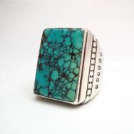 Mark Chee Navajo Vintage Square Turquoise Huge Ring  c.1950～